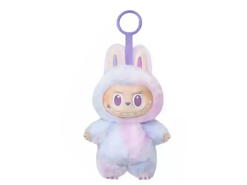 Monsters Labubu character in a pastel costume with bunny ears on a white background