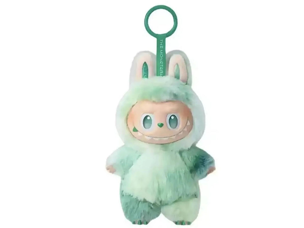 Monsters Labubu with a green and white design on a white background