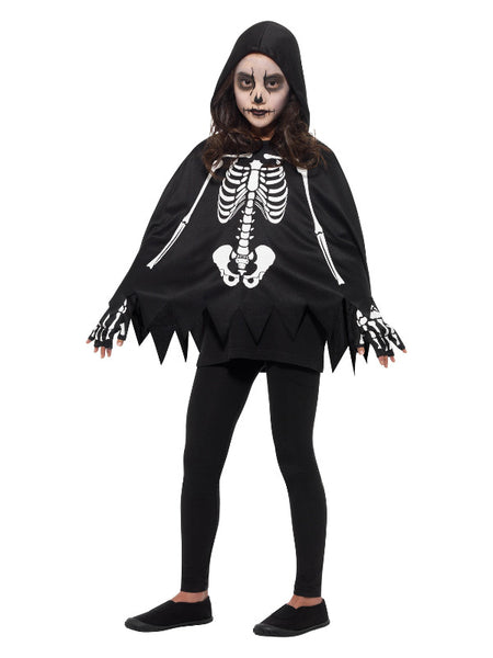 Kids Skeleton Poncho w/ Gloves by Smiffys in Black/ White for Children 3Y+