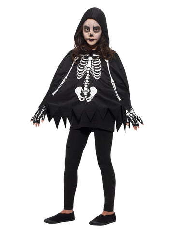 Kids Skeleton Poncho w/ Gloves by Smiffys in Black/ White for Children 3Y+