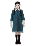 Addams Family Wednesday Costume, Black, Dress & Wig by Smiffys in Teal for Girl 7-9Y