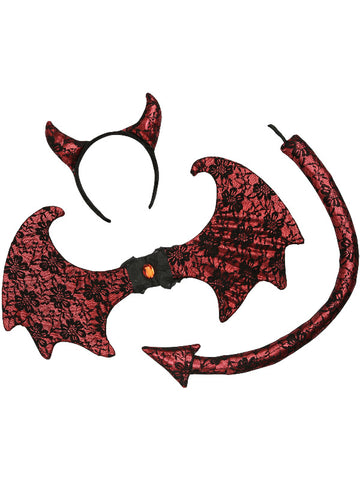 Smiffys Retro Lace Devil Kit, Black & Red Headband, Wings & Tail - Women 16Y+ Red/black