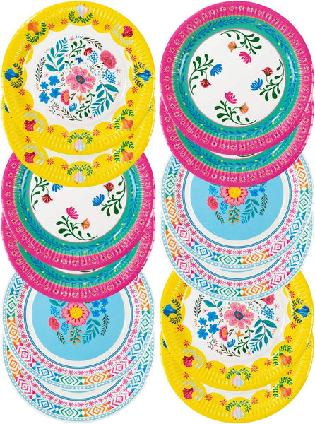 Talking Tables Boho Mix Floral 9 Inch Round Paper Plates 12Pk - Talking Tables