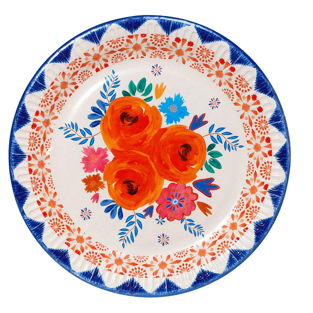 Talking Tables Blue And Orange Floral Boho Party Plates 10Pk