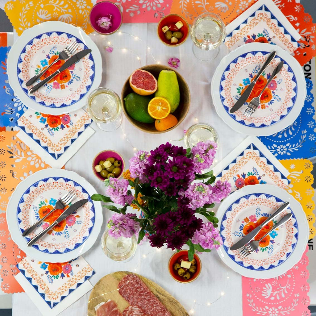 Talking Tables Blue And Orange Floral Boho Party Plates 10Pk