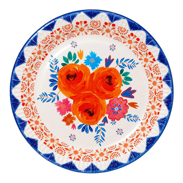 Talking Tables Blue And Orange Floral Boho Party Plates 10Pk - Talking Tables