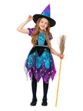Deluxe Moon & Stars Witch Costume Light up Dress & Hat, Purple & Teal Ombre