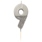 Talking Tables We Heart Birthdays Glitter Number Candle 9 Silver - Talking Tables