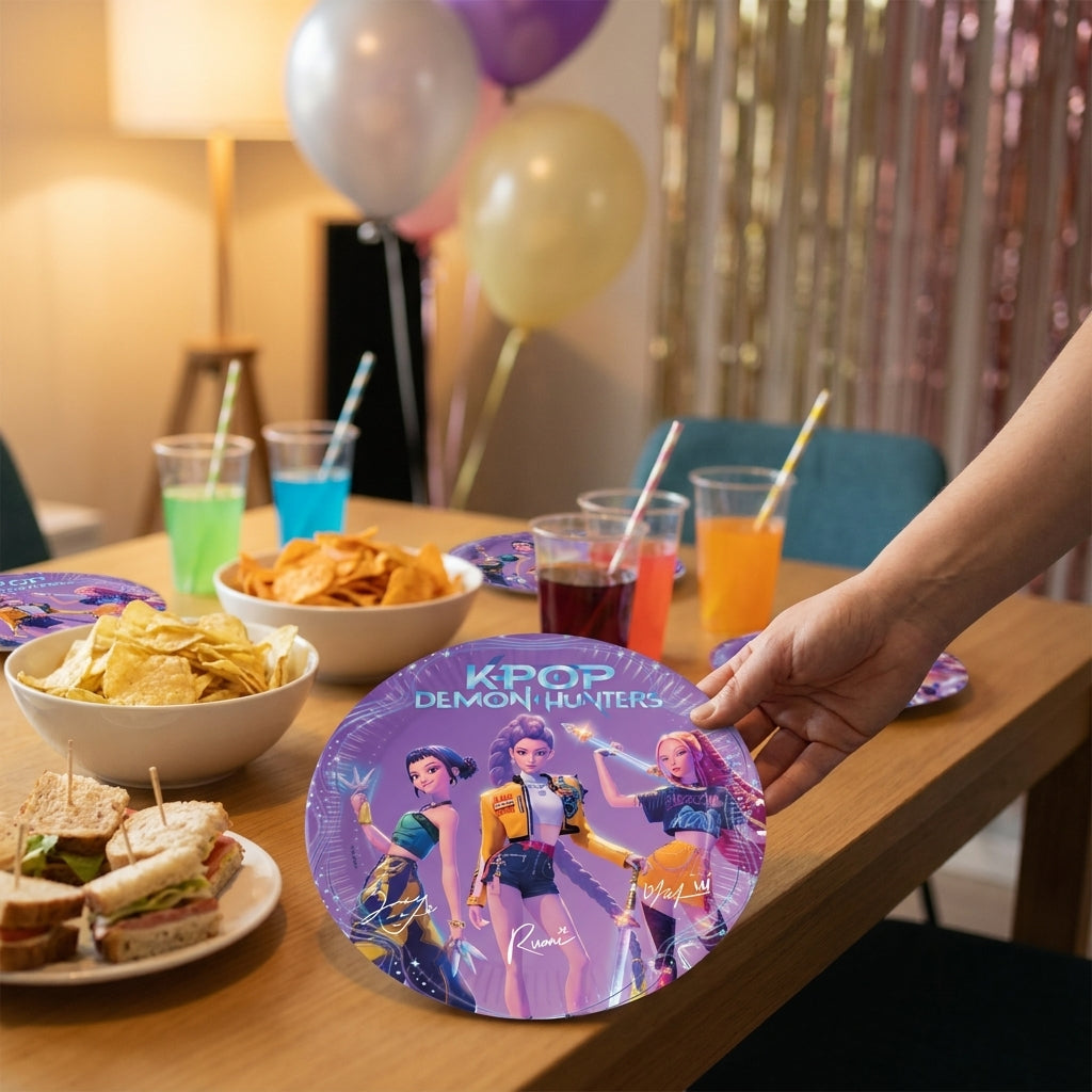 K-Pop Demon Hunters Birthday Party Paper Plates 23cm FSC Certified - 8 Pack | Party Supplies UAE