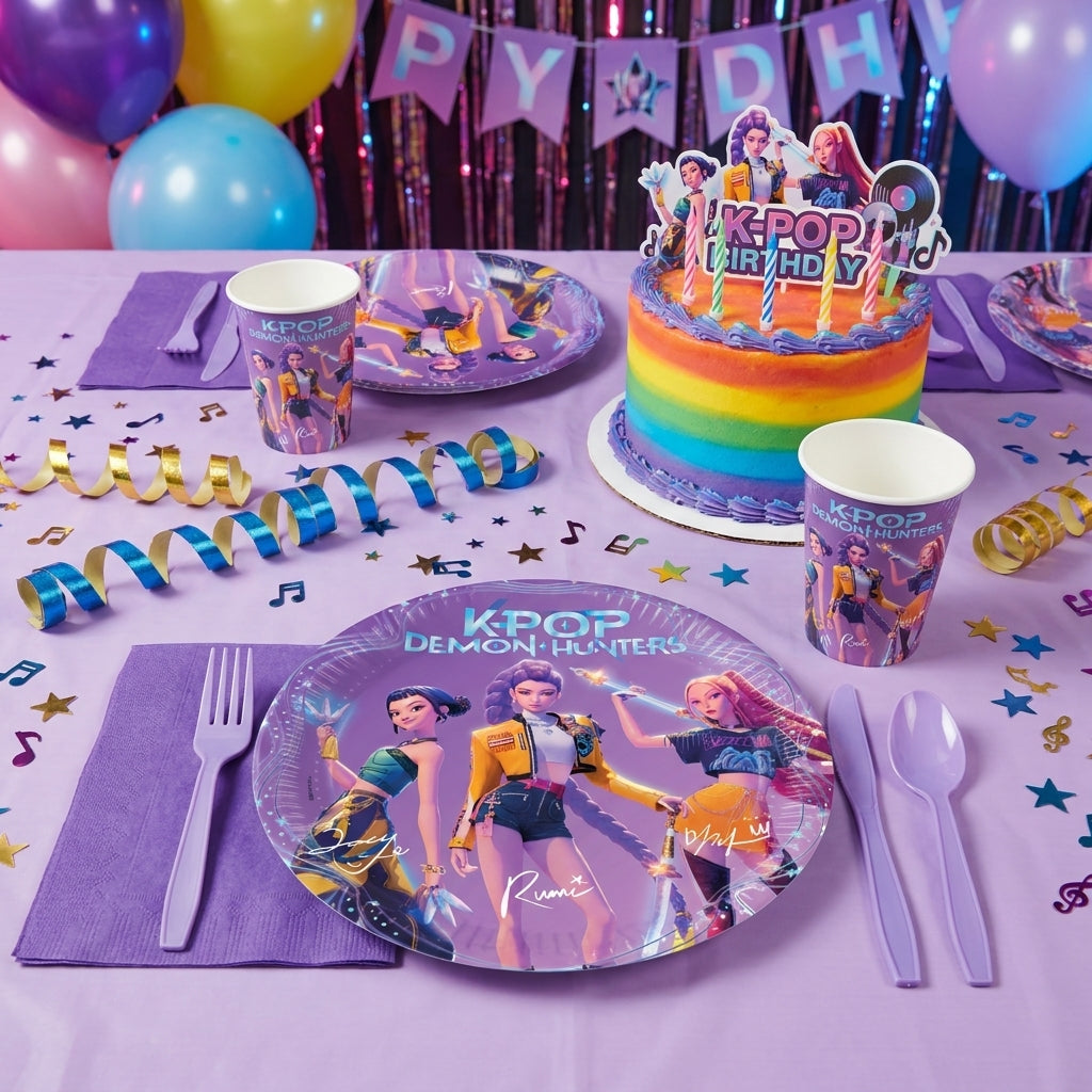 K-Pop Demon Hunters Birthday Party Paper Plates 23cm FSC Certified - 8 Pack | Party Supplies UAE