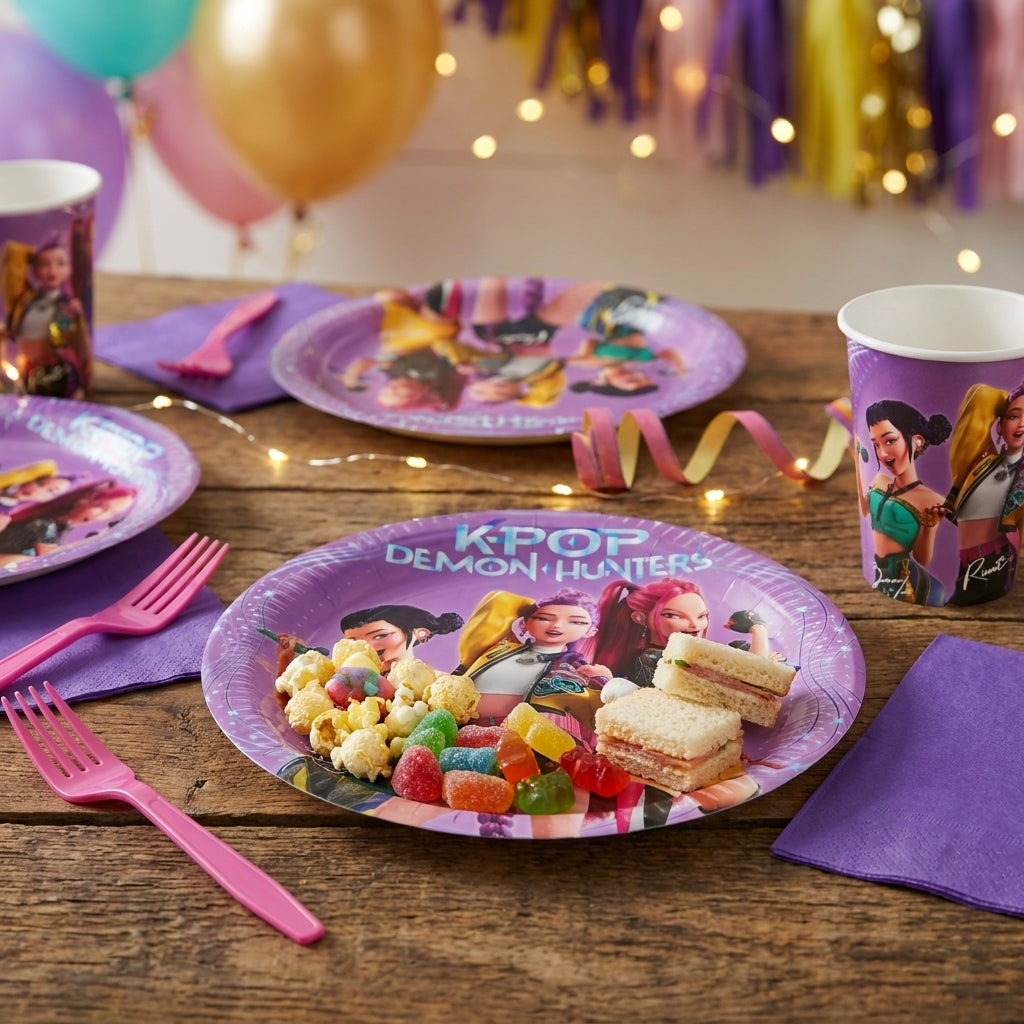 K-Pop Demon Hunters Birthday Party Paper Plates 20cm FSC Certified - 8 Pack | Party Supplies Dubai
