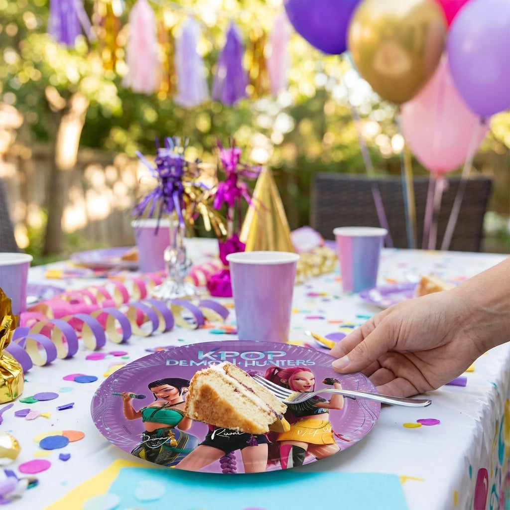 K-Pop Demon Hunters Birthday Party Paper Plates 20cm FSC Certified - 8 Pack | Party Supplies Dubai