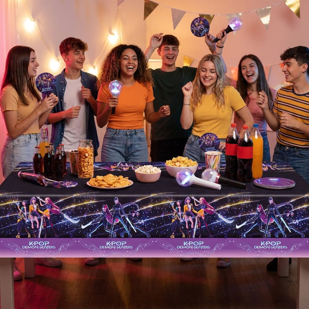 K-Pop Demon Hunters Plastic Table Cover 120x180cm Party Tablecloth | Birthday Decorations UAE