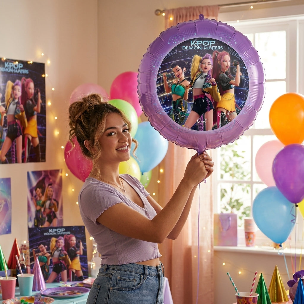 K-Pop Demon Hunters Round Foil Balloon 46cm Party Decoration | Birthday Decorations UAE
