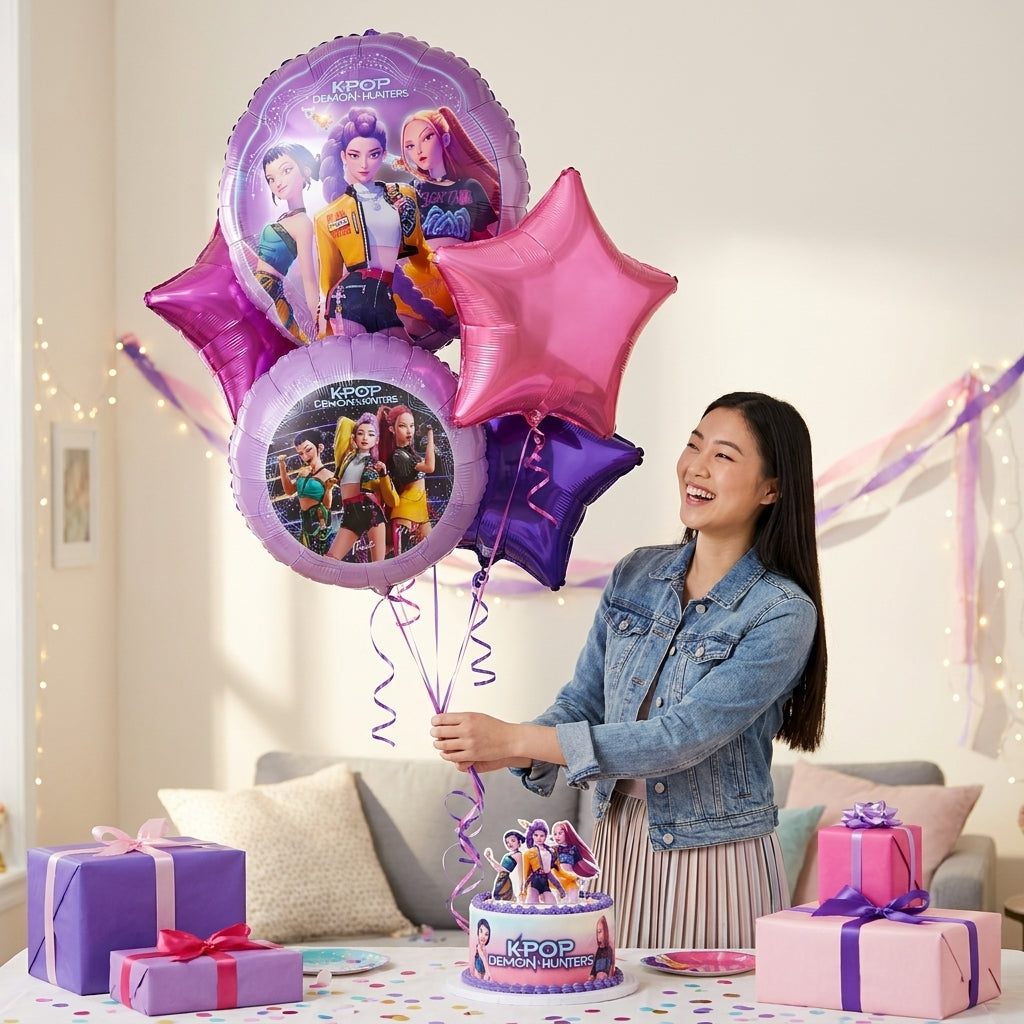 K-Pop Demon Hunters Foil Balloon Bouquet Set Party Decorations | UAE