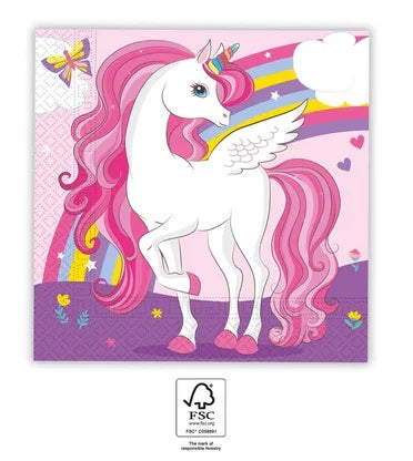 Unicorn Rainbow Colors FSC Two-Ply Paper Napkins 33x33cm 20Ct