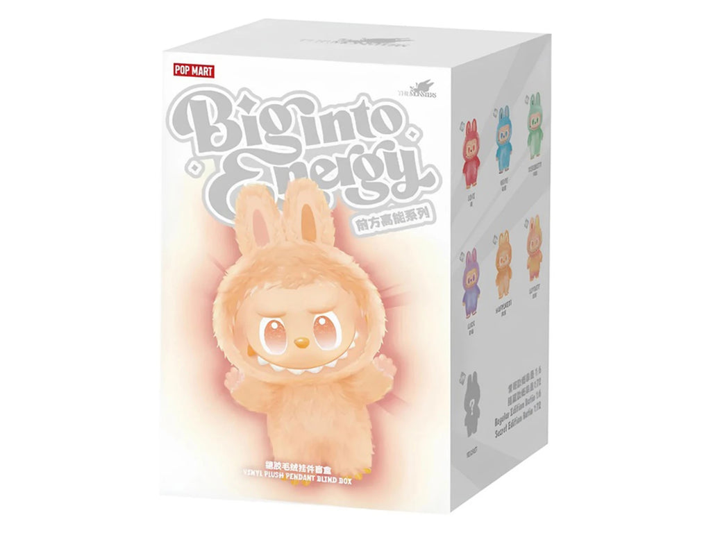 Box packaging of a Monsters Labubu with 'Big into Energy' branding on a white background