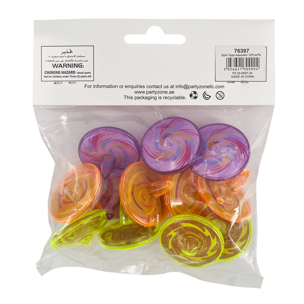 Party Zone Spin Tops Assorted 12Pcs/Pk