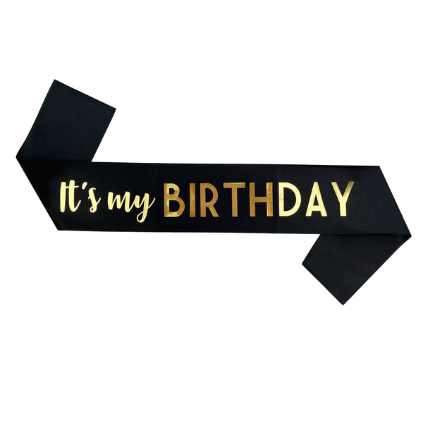 It's My Birthday Sash Black/Gold 160x9.5cm - Party Zone
