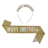 Happy Birthday Tiara and Sash Set Gold - Party Zone