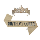 Birthday Queen Tiara and Sash Set Gold by Party Zone