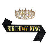Birthday King Crown and Sash Set Black/Gold - Party Zone
