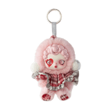 Pop Mart Labubu keychain with a doll face on a white background