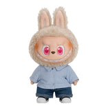 POP MART Labubu Flip with me with bunny ears and a striped shirt on a white background