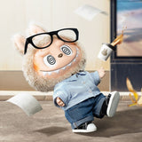 POP MART Labubu Flip with me with glasses and a coffee cup on a couch