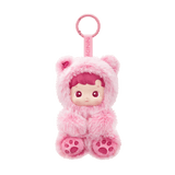 Pink POPMART HACIPUPU Gummy Bear Series with a hood and paw prints on a white background