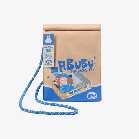 Labubu Monsters packaging with a blue strap on a white background