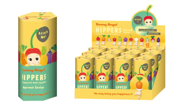Display of Sunny Angel Hippers packaging with cartoon character on a white background