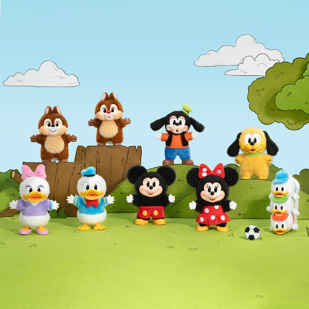 Cartoon characters on a grassy field with a blue sky background