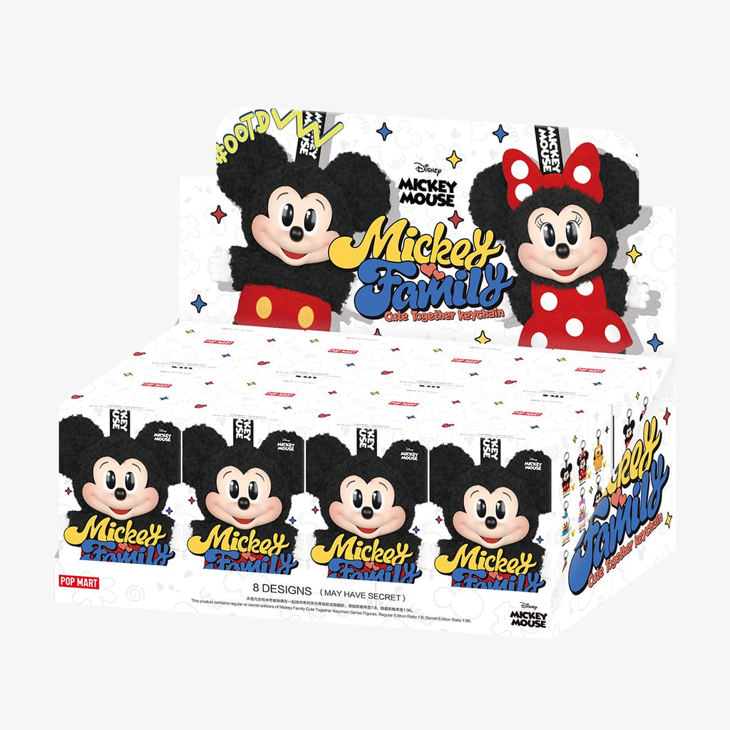 Box of Mickey Mouse family-themed collectible figures on a white background