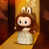 POP MART Good luck to you with a brown hood and gold accents on a textured background