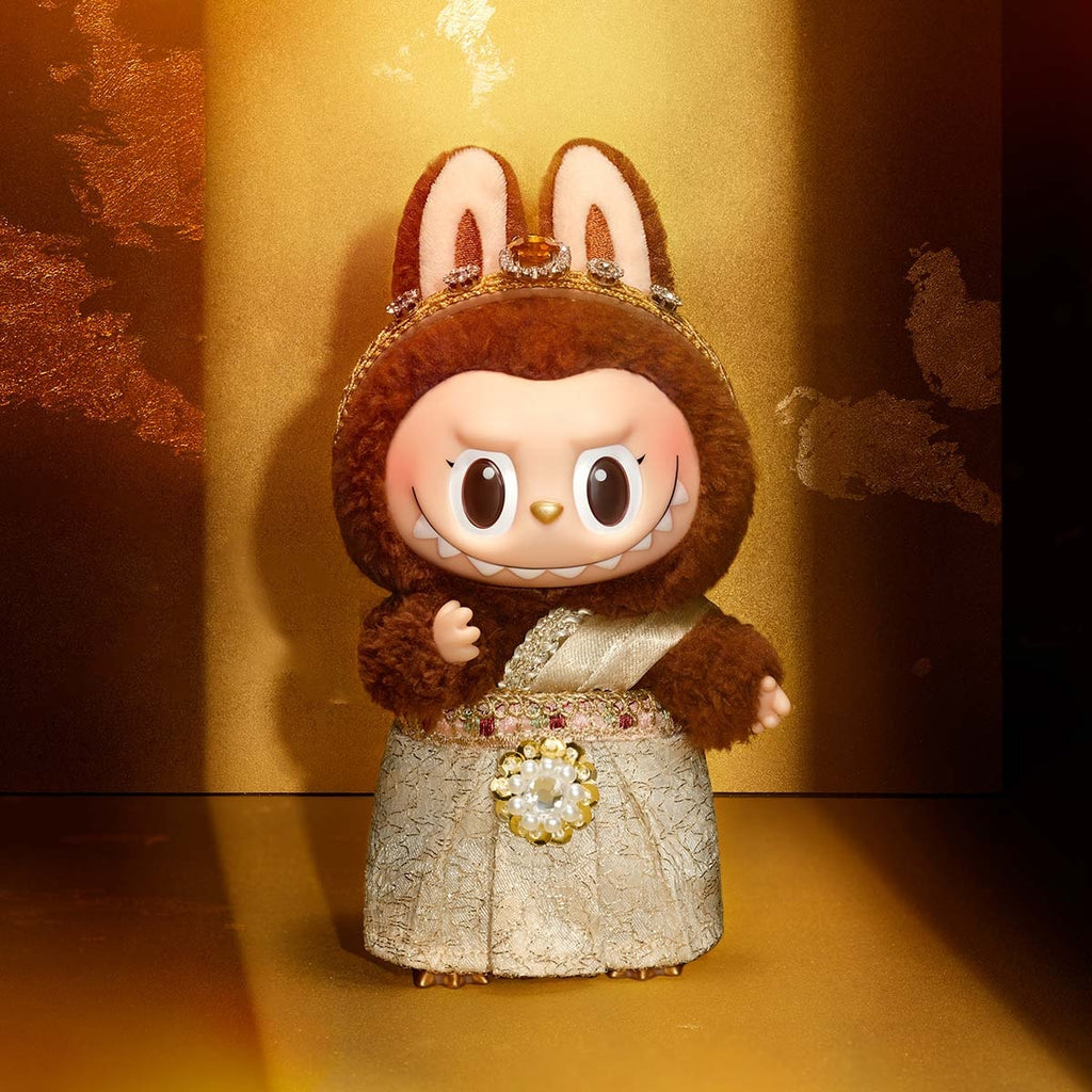 POP MART Good luck to you with rabbit ears and a decorative outfit on a gold background