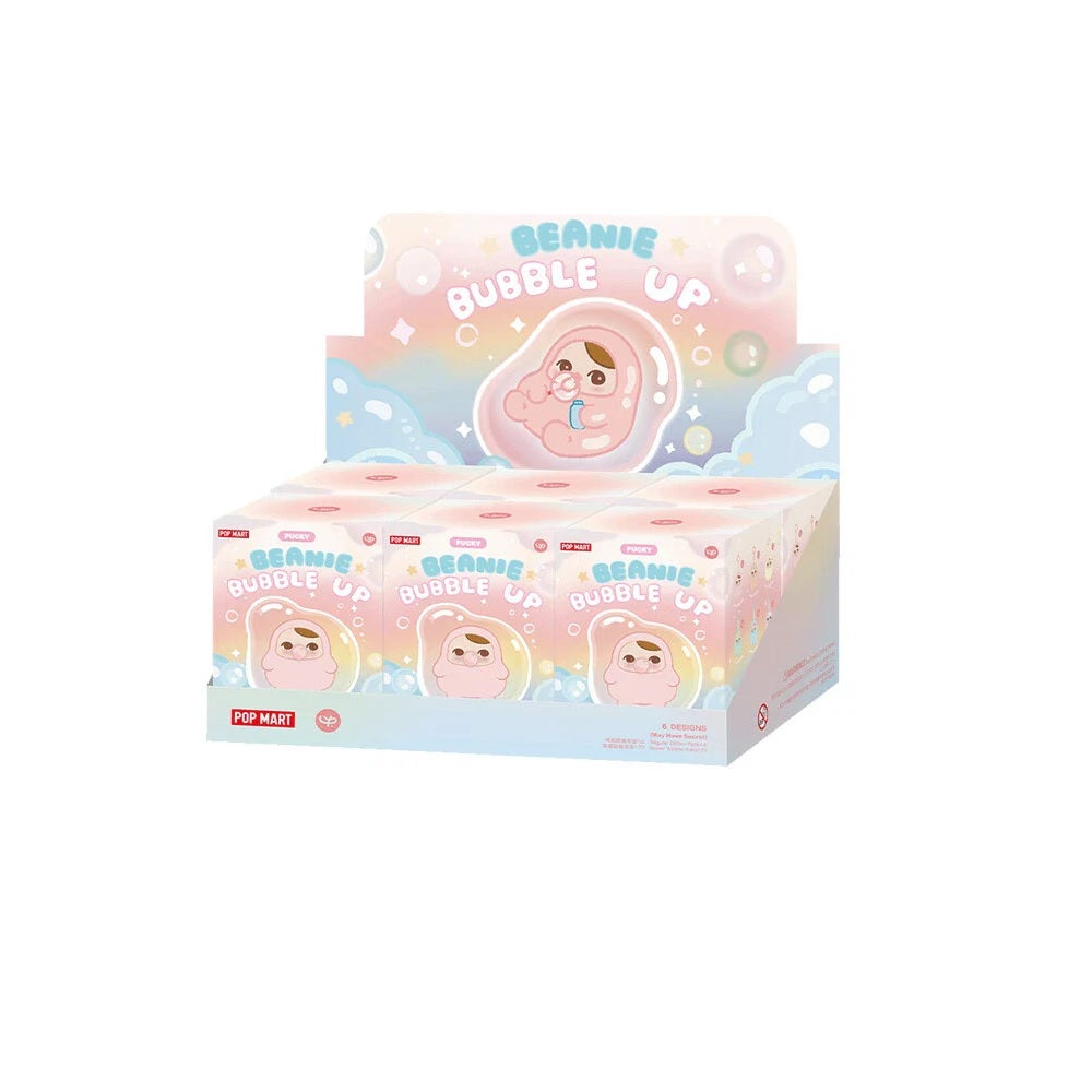 Box of 'Beanie Bubble Up' with cartoon character on a white background
