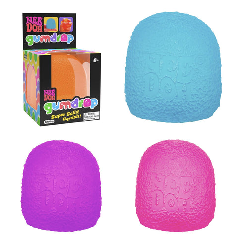 Gumdrop shaped NeeDoh squishy stress ball with textured sugar-like exterior finish