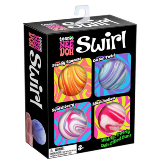 Pack of 4 colorful tie-dye swirl NeeDoh stress balls displayed together