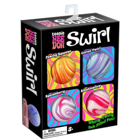 Pack of 4 colorful tie-dye swirl NeeDoh stress balls displayed together