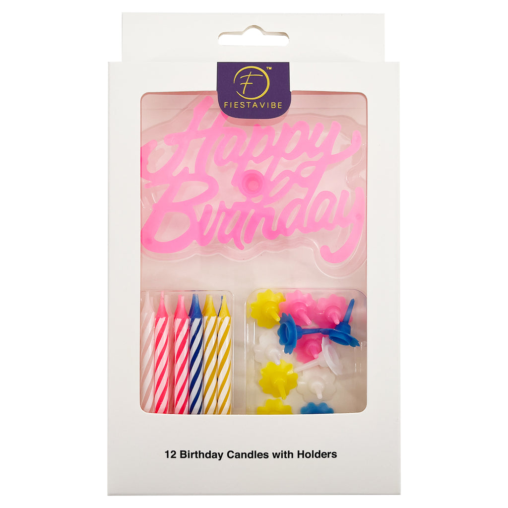12 Birthday Candles with Holders Assorted