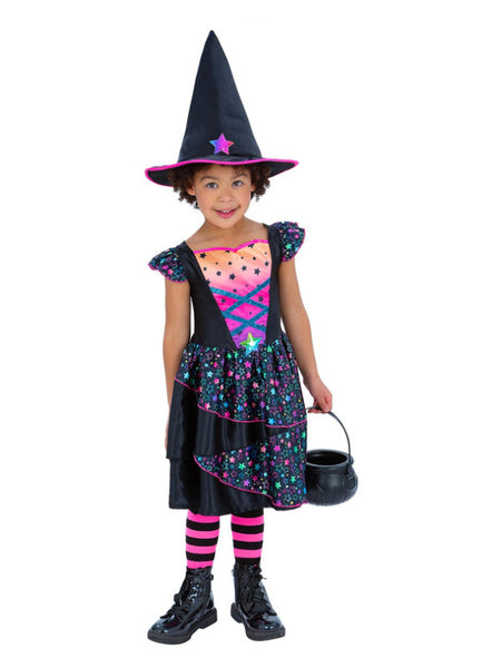 Neon Star Witch Costume by Smiffys in Multicolor for Girl 10-12Y