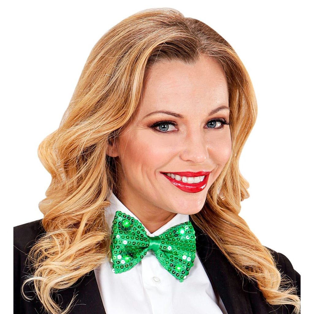 Adjustable Green Sequin Bow Tie With 4 Flashing Led Lightsht 3 X Lr44
