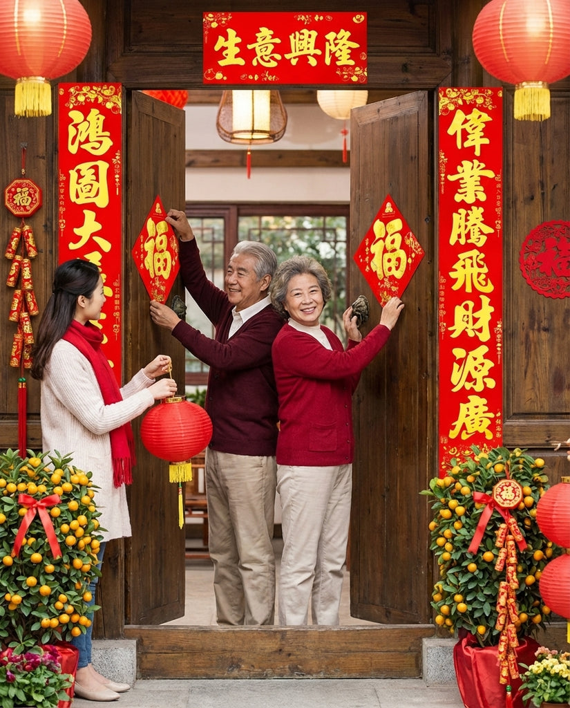 Chinese New Year Couplets Set 34x225cm – Traditional Spring Festival Door Decor with Auspicious Poetry
