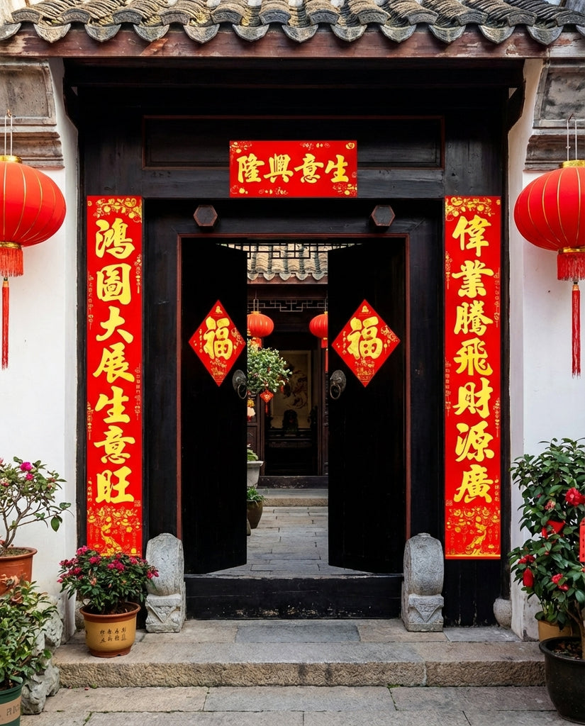 Chinese New Year Couplets Set 34x225cm – Traditional Spring Festival Door Decor with Auspicious Poetry
