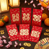 6-Pack Assorted Red Envelopes 17x9cm – Traditional Chinese New Year Hong Bao for Gifting & Luck