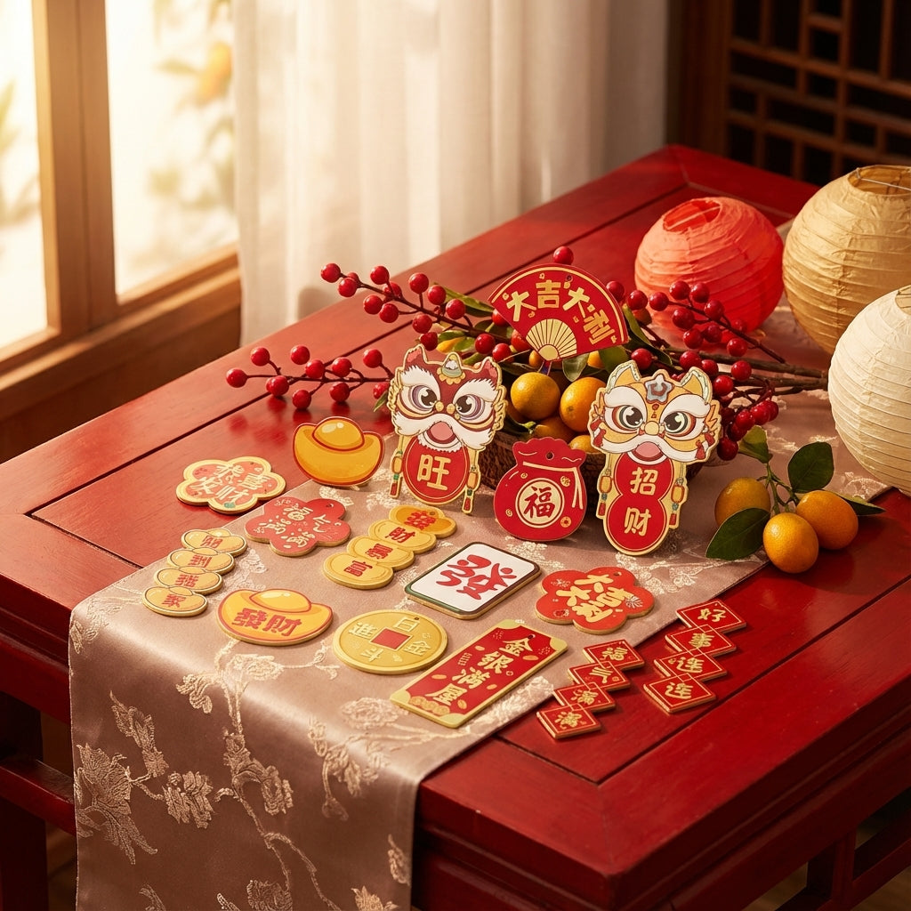 18-Piece Potted Plant Hanging Ornaments – Mini Red & Gold CNY Decor for Tree & Window