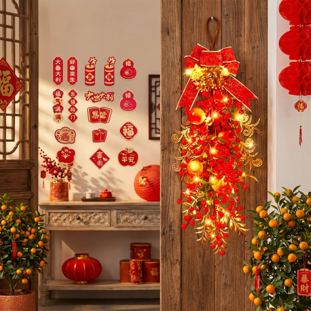 65cm LED Hanging Decoration 25x65cm – Light-Up Red & Gold CNY Ornament for Festive Home & Parties