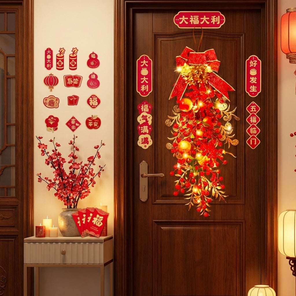 65cm LED Hanging Decoration 25x65cm – Light-Up Red & Gold CNY Ornament for Festive Home & Parties