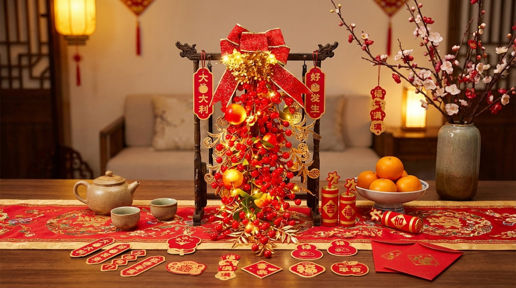 65cm LED Hanging Decoration 25x65cm – Light-Up Red & Gold CNY Ornament for Festive Home & Parties